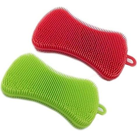 Brosse A Vaisselle - Silicone Alimentaire - Résistante Jusqu'à 230 °C - Non Rayante - Pour Cuisine Et Salle De Bain - Lot De 2 (1/5)