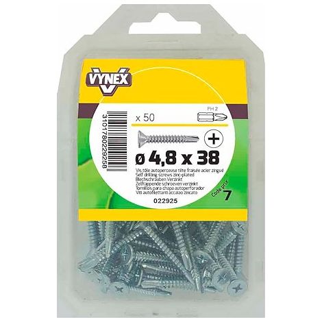 Vis tôle autoperceuse tête fraisée cruci acier zingué Ø 4,8 x L 38 mm - Paquet de 50 - Maxiburo (1/2)