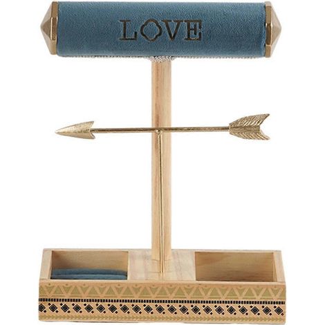 Schmuckständer mit massivem Holzsockel, Ringe, abnehmbar, blau
