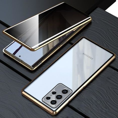 Étui de protection magnétique pour Samsung Galaxy S23 Ultra, verre trempé double face anti-espionnage, étui à rabat avec protection intégrale à 360°, couleur or (1/5)