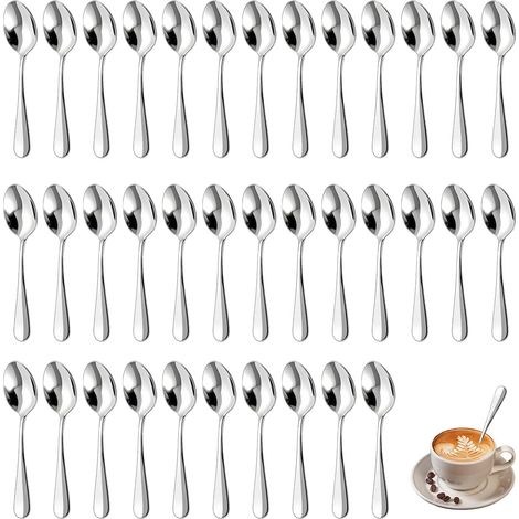 Juego de 36 cucharitas pequeñas, cucharitas de café, cucharas de acero inoxidable, cucharas pequeñas, cucharas de postre, pulidas a espejo, aptas para lavavajillas, para té, pasteles, postres, platead (1/5)