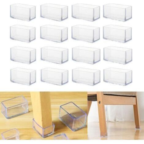 Lot de 16 protections rectangulaires en silicone pour pieds de chaise,, de tabouret pour éviter les rayures sur le plancher en bois dur et réduire (1/5)