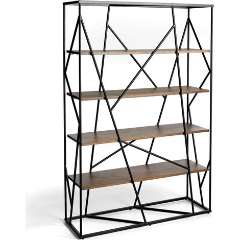 Bibliothèque Design Géométrique: Étagères Bois et Métal - Noyer, foncé (1/5)