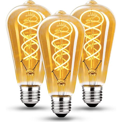 Ampoule E27 Vintage LED 4W Dimmable Blanc chaud ST64 - Ambré, Lot de 3 Ampoule LED E27 filament LED 2200K Ampoule Vintage Edison rétro design décoratif pour la maison, le café, le ba (1/5)