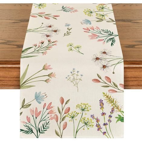 chemin de table à fleurs printanières nappe chemin de table chemin de table en lin chemin de table vintage coton et lin 33 x 275 cm lin multicolore (1/5)