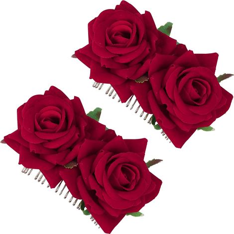 2 pièces pinces à cheveux roses roses pour femmes, accessoires de couvre-chef pour femmes et filles Festive (vin rouge)
