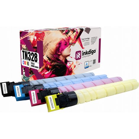 Toner Inkdigo TN328 compatibile con Konica Minolta Bizhub C250i C300i C360i, certificato TÜV. (1/5)