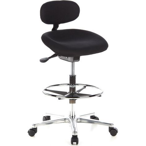 HJH Office 608300 Sedia da Ufficio alta WORK MF Tessuto, Sgabello Girevole, con Poggiapiedi e Rotelle, Regolabile in Altezza, Nero (1/5)