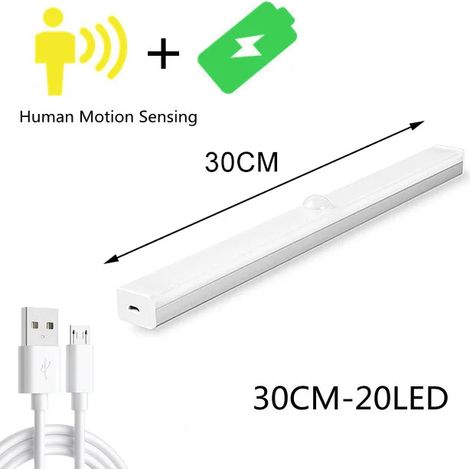 Veilleuse LED intelligente à capteur (lumière blanche, 30 cm), veilleuse de chambre, variateur sans fil, rechargeable par USB. (1/5)