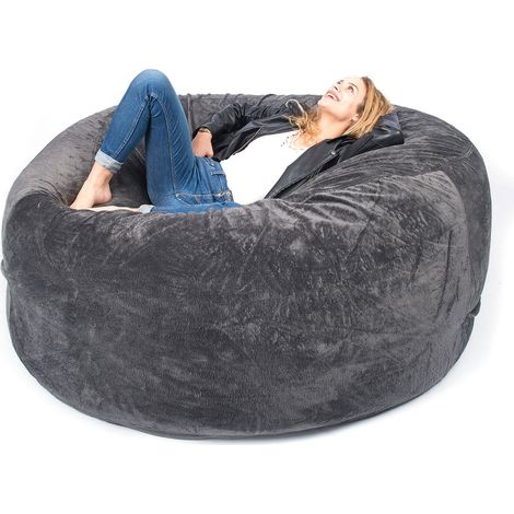 Pouf Géant Rond XXXL Intérieur En Tissu Doux Polaire Gris, Déhoussable, Pour Salon - TiTAN (1/5)