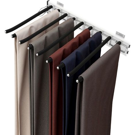 Porte-pantalon coulissant extensible mural, rangement pour jusqu'à 9 pantalons, glissières push-pull silencieuses, longueur 46cm, gain de place (1/5)