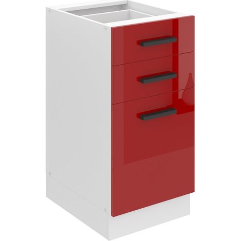 BELINI Meuble Cuisine Bas sans Plan de Travail SDSZ I Meubles de Cuisine - Taille: 51,6 x 40 x 82 cm I Petit Meuble Cuisine - 2 Tiroirs, 1 Porte I Couleur : Rouge très Brillant (1/5)