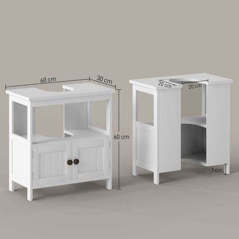 Meuble sous-évier (avec étagères et portes), en forme de U, 2 portes, 60 x 30 x 60 cm, blanc (1/5)