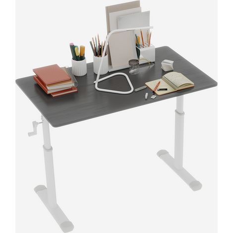 ELVMI Bureau Droit Réglable en Hauteur à Manivelle avec Double Colonne pour Bureau à Domicile, Métal et Bois, Gris (1/5)