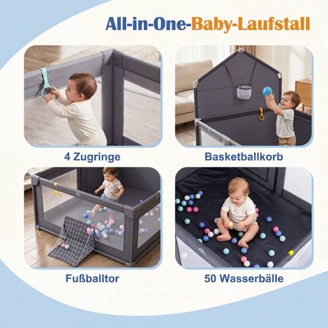 Foldable Baby Playpen with Basketball Hoop & Soccer Goal (1/5)