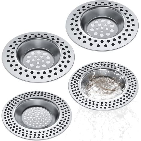 Lot de 4 Filtre évier, Grille évier Cuisine, Filtre lavabo Salle de bain, Acier inoxydable, 2 Tailles (1/5)