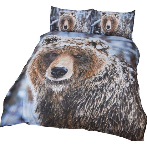 Parure de lit King Size avec Housse de Couette et 2 taies d'oreiller Motif Animal enneigé, Polyester-Coton, Multicolore, 220 x 230 x 0,5 cm (1/2)