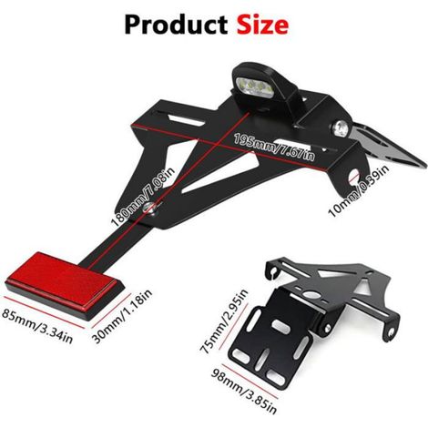 Support de plaque d'immatriculation moto avec éclairage LED – Métal noir durable – Compatible MT01, MT07, MT09, Sportster Z900, SV6 (1/5)