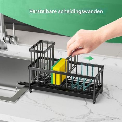Organisateur D'évier - Acier Inoxydable 304 - Pour Éviers Cuisine Standard - Drainage Automatique - Noir - 1 Pièce (1/5)