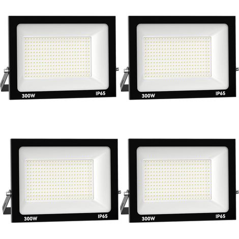 4pcs 300W 30000LM Projecteur LED Extérieur 6000K Blanc Froid Spot LED Extérieur IP65 Etanche Projecteur LED pour Terrasse Jardin Parc Garage Cour Entrée