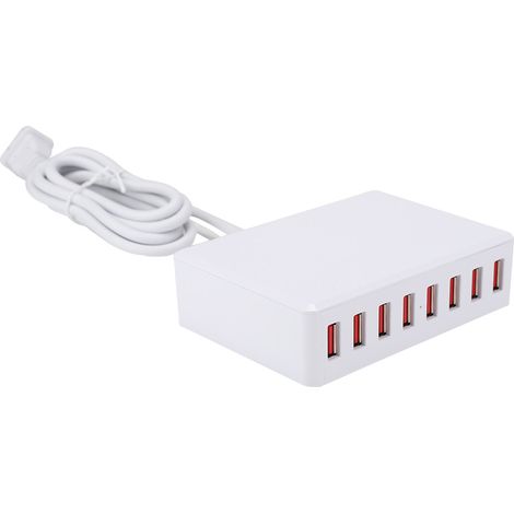 Station de charge 8 ports blanche, chargeur intelligent USB multiport pour smartphones, prise américaine 100-240 V (1/5)