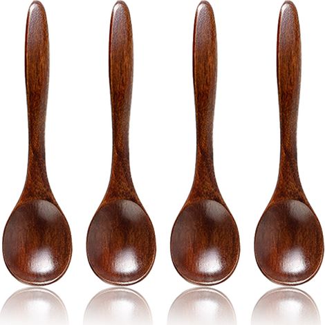 Ensemble de cuillères à soupe en bois pour mélanger, cuillères à soupe artisanales pour le café, le miel, le thé, etc. (1/5)