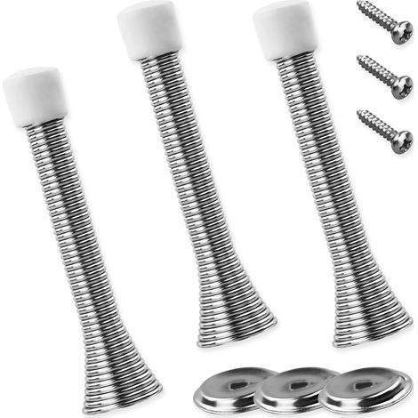 Set di 3 fermaporta a molla color argento, con piastra di base, molle a vite lunghe per porte e pareti. (1/5)
