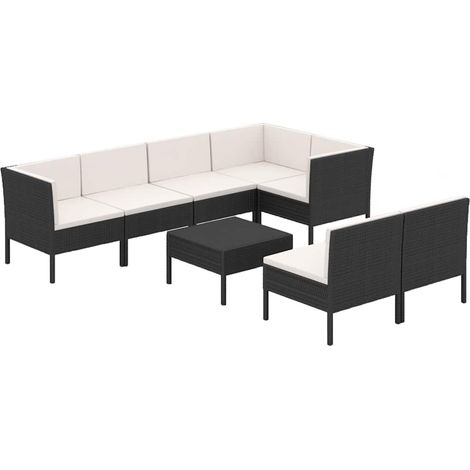 Salon de jardin 8 pcs avec coussins résine tressée noir (1/5)