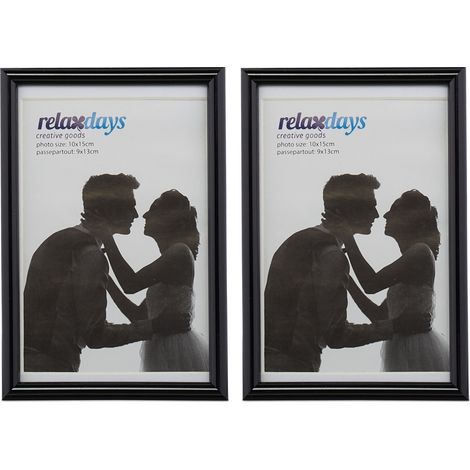 Lot de 2 cadres photo décoratifs design simple 16 x 11 x 2 cm format portrait ou paysage en plastique noir (1/5)