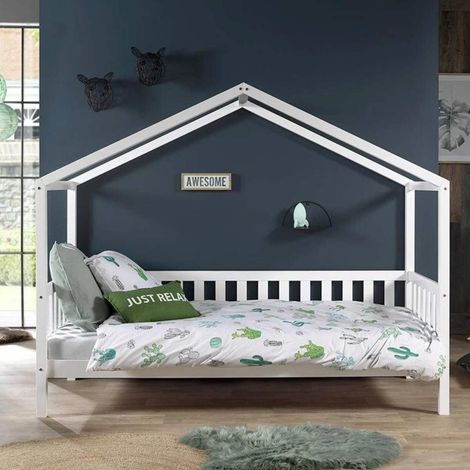 Pack - Lit Enfant Cabane & Matelas "Dallas II" 90x200cm Blanc (1/5)
