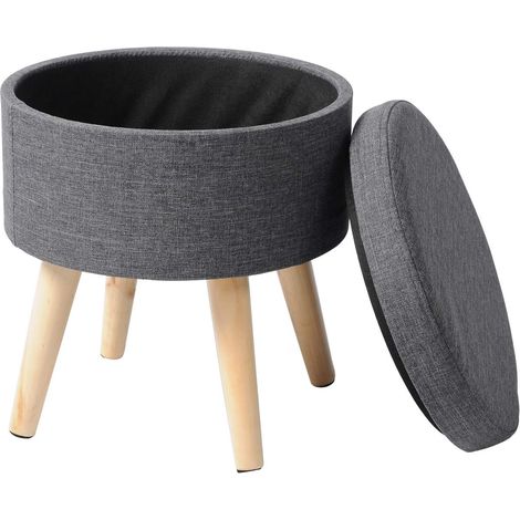 Taburete de lino con funda extraíble y almacenaje gris oscuro 190000520