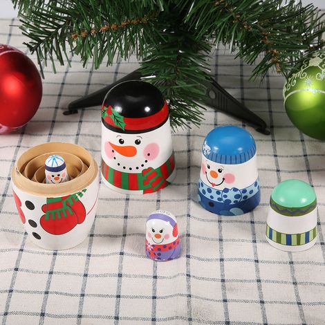 5pcs Sapins de Noël Peints à la Main Poupées Gigognes Russes en Bois Adorables Grand Bonhomme de Neige Déco Maison (1/5)