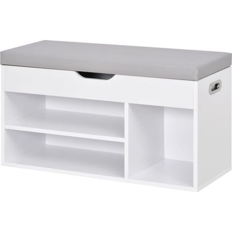 EASYCOMFORT Mobile Scarpiera Salvaspazio con Panca Contenitore Imbottita e Vani Aperti 80x30x43cm, Bianco
