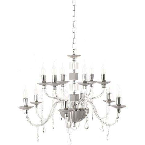 Lampadario sospeso LIVIA D85 cm in vetro e cristallo Fume' 12 luci (1/3)