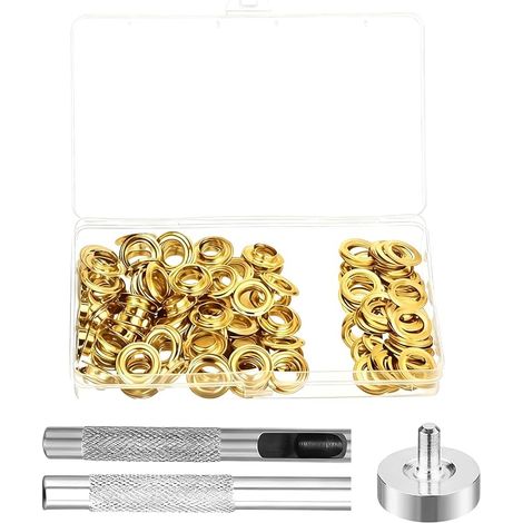 100 Pcs Grommet Clips 6mm Metal Grommets Tool Kit for Waterproof Tarpaulins, Curtains, Awnings, Shoes, Bags (Gold) (1/4)