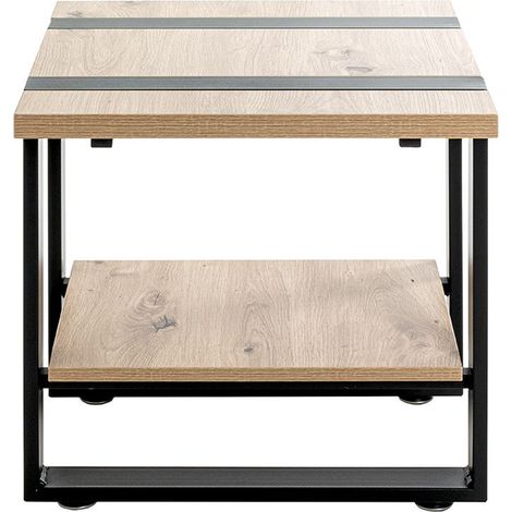 Table d'appoint, Table de salon en bois chêne et métal noir -longueur 45 x profondeur 45 x hauteur 45 cm (1/5)