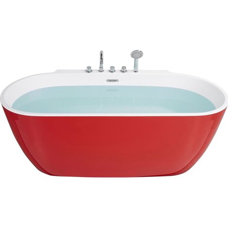 Vasca da Bagno Freestanding in Acrilico Ovale con Rubinetteria 170 cm Rosso Roto