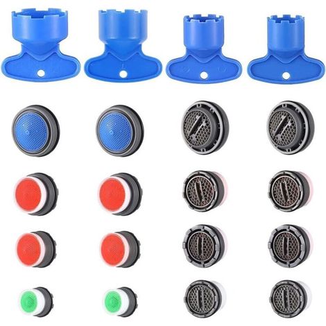 Lot de 16 Aérateur Mousseur de Robinet M24 M22 M18 M16 Male avec 4 Clé Embout Economiseur d'Eau Filtre Economie Aérateur pour Robinet Lavabo de et Salle de Bain (1/5)