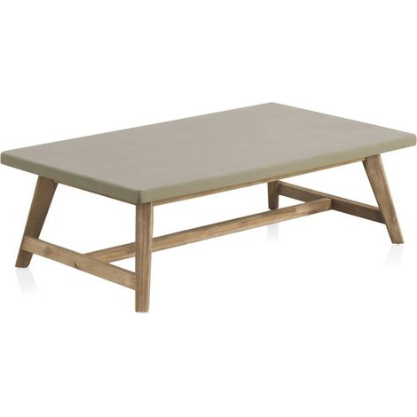 Table basse rectangulaire bois acacia et plateau effet béton - Gris taupe et bois naturel (1/5)