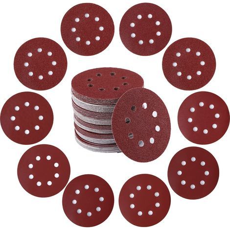 50 disques abrasifs, papier abrasif grain P40, disques pour ponceuse orbitale aléatoire 125 mm à 8 trous (1/2)