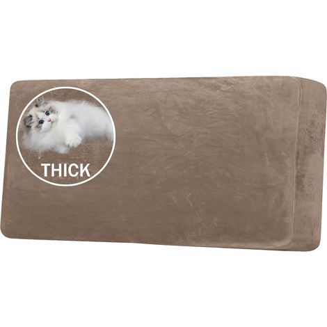 Velvet Sofa Cushion Cover, Protective Furniture Cover, Sofa Seat Cover for Furniture, Soft Elastic Bottom (3 Seater, Taupe)