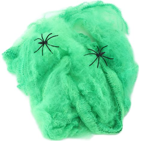 Lot de 5 toiles d'araignée décoratives d'Halloween, très réalistes et modulables, pour intérieur et extérieur (vert). (1/5)
