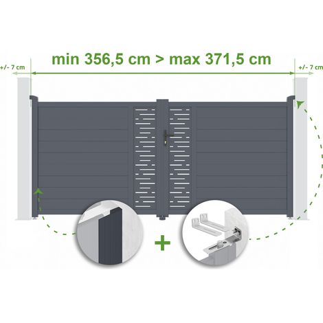 Portail battant ajustable en largeur ALRBERG 3,5m H.160cm Aluminium Gris Anthracite (1/4)