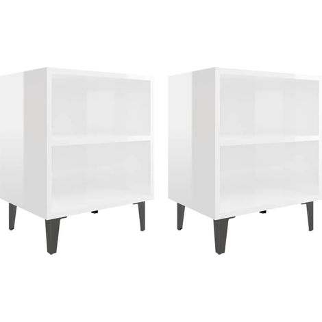Tables de chevet pieds en métal 2 pcs Blanc brillant 40x30x50 (1/5)