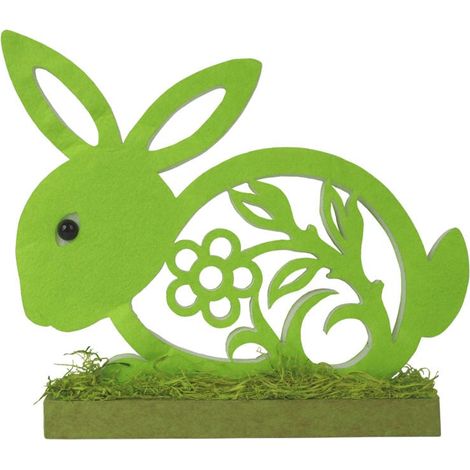 Hochwertiger dekorativer Osterhase aus Schaumstoff auf Holzständer, Grün (1/2)