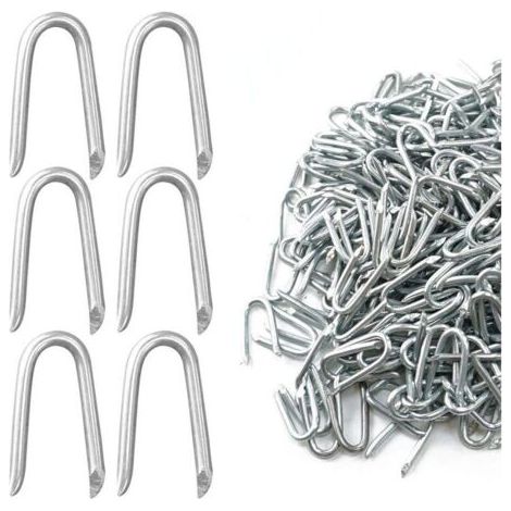 Clou en U pour Grillage 500g(Environ 350 pièces), 25mm Crampillon Cloture Galvanisés, Agrafe Grillage pour Grillage Cloture, Grillage a Mouton, Piquet Cloture Grillage