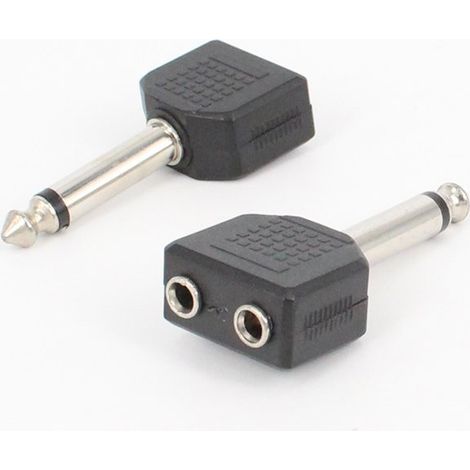 Mono microphone/headset adapter male 6.35 mm to female 2.35 mm (large to small, 1 to 2 male to female) for karaoke. (1/3)