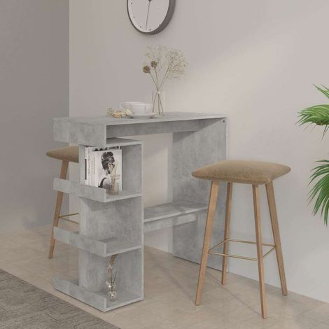 Table haute étagère de rangement Table de bar - Mange-Debout Gris béton 100x50x101,5 cm BV359127 - BonneVie (1/5)