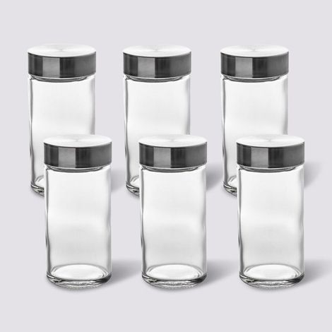 Lot de 6 Bocaux à épices 80 millilitres en verre et inox couvercle hermétique Atmosphera (1/5)