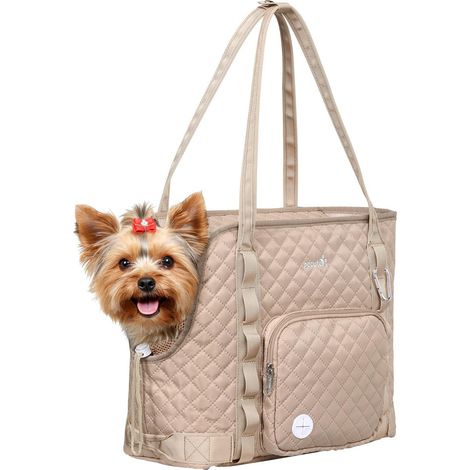 Sac de transport pour chien et chat, sac à bandoulière respirant et réglable pour animaux de compagnie, sac fourre-tout léger et pliable pour voyage, avion et promenade, beige (1/5)